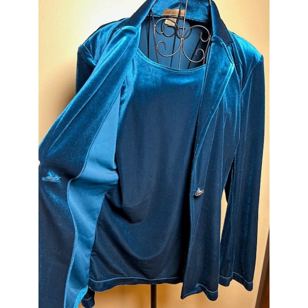 Notations Turquoise Velour One-Button Jacket Twin… - image 2